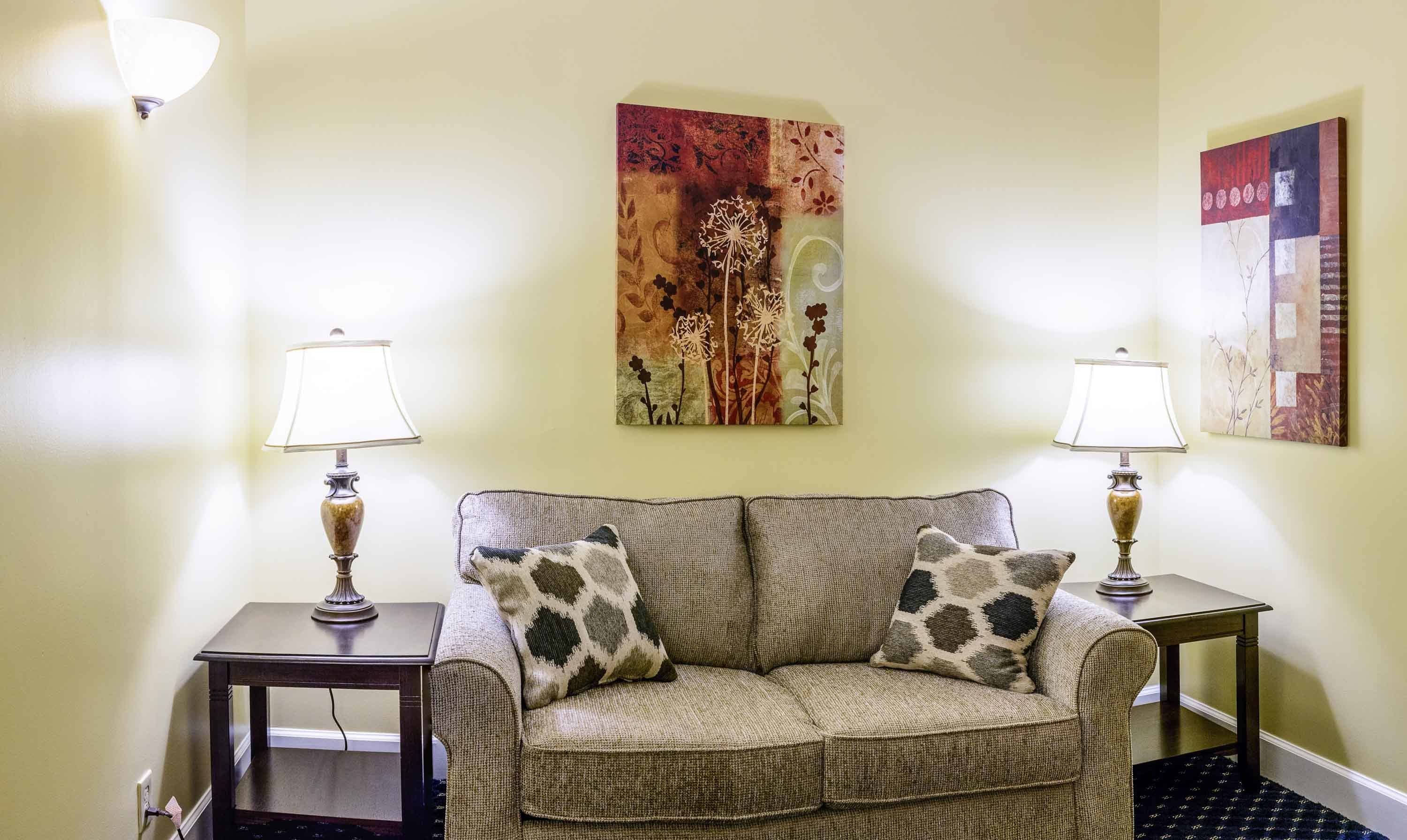 economy suite, 1 king bed with twin sofa bed, non smoking | living area | led tv