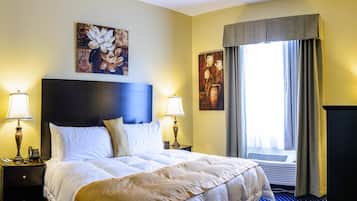 Premium bedding, desk, blackout drapes, iron/ironing board