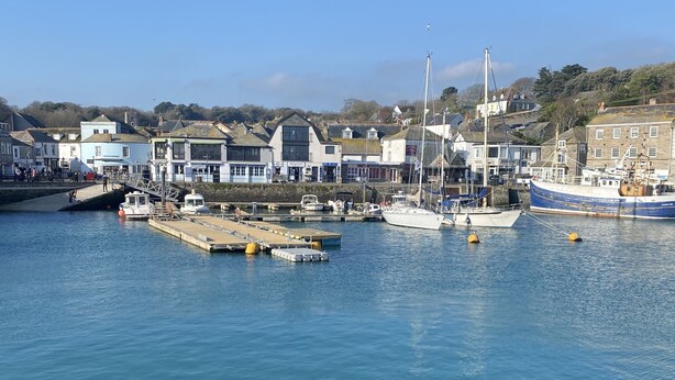 A harbor with boats docked, a pier, and buildings along the waterfront. - The Batch, 5* Self Catering Bungalow, St Merryn Padstow (St Merryn)