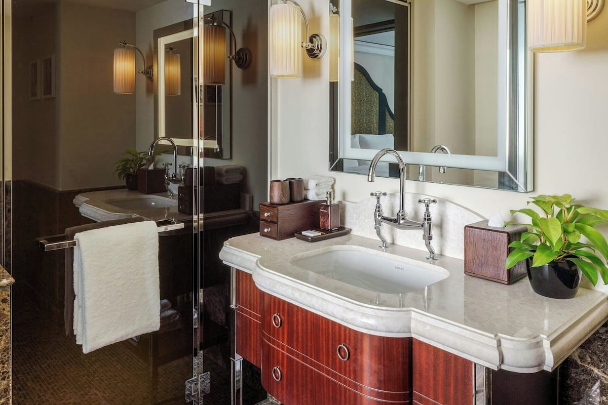 shower, designer toiletries, hair dryer, bathrobes