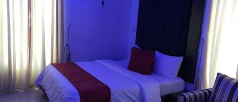 Blackout curtains, iron/ironing board, free WiFi, bed sheets