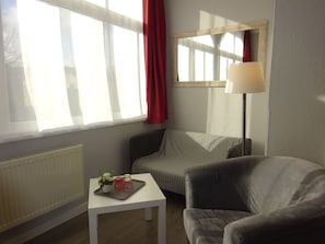 Kahden hengen comfort-huone | Oleskelualue | Televisio, kirjoja