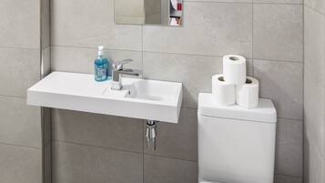A bathroom with a white sink, a mirror, and a toilet.