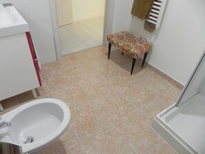 Double or Twin Room, Terrace | Bathroom | Shower, hair dryer, bidet, towels