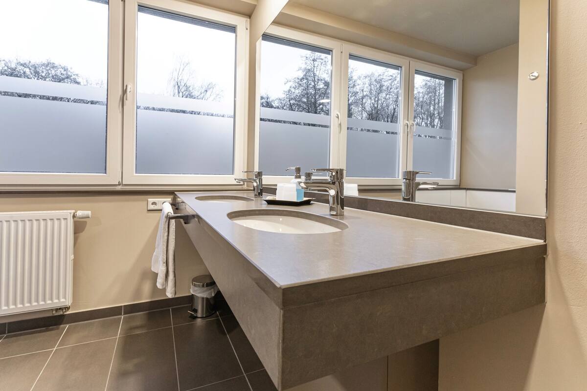 premium double room (large ) | bathroom | free toiletries, hair dryer, towels