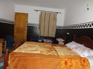 Desk, bed sheets