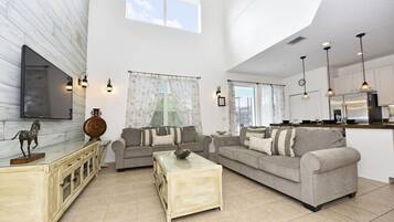 House, Multiple Beds, Private Pool, Pool View | Living room | Flat-screen TV, DVD player