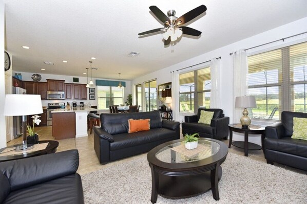 House, Multiple Beds, Private Pool, Pool View | Living room | Flat-screen TV, DVD player