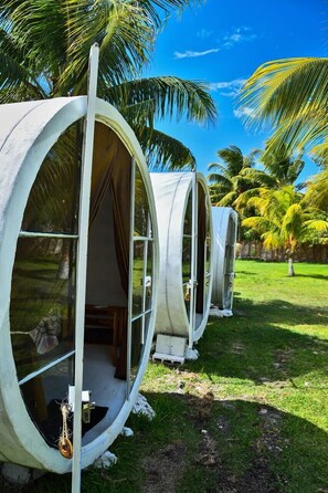 Bangalô básico, 1 cama Queen, para não fumantes | Wi-Fi de cortesia, roupa de cama