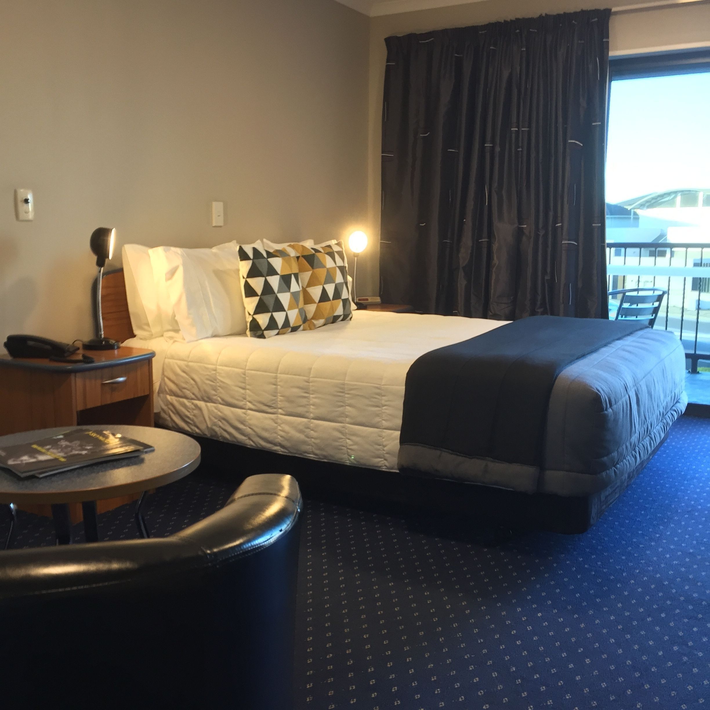 Pillow-top beds, desk, laptop workspace, blackout curtains