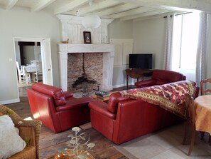 TV, fireplace, table football, ping pong