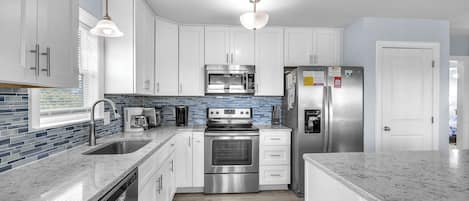Fridge, microwave, oven, dishwasher