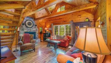 Smart TV, fireplace, DVD player, video library