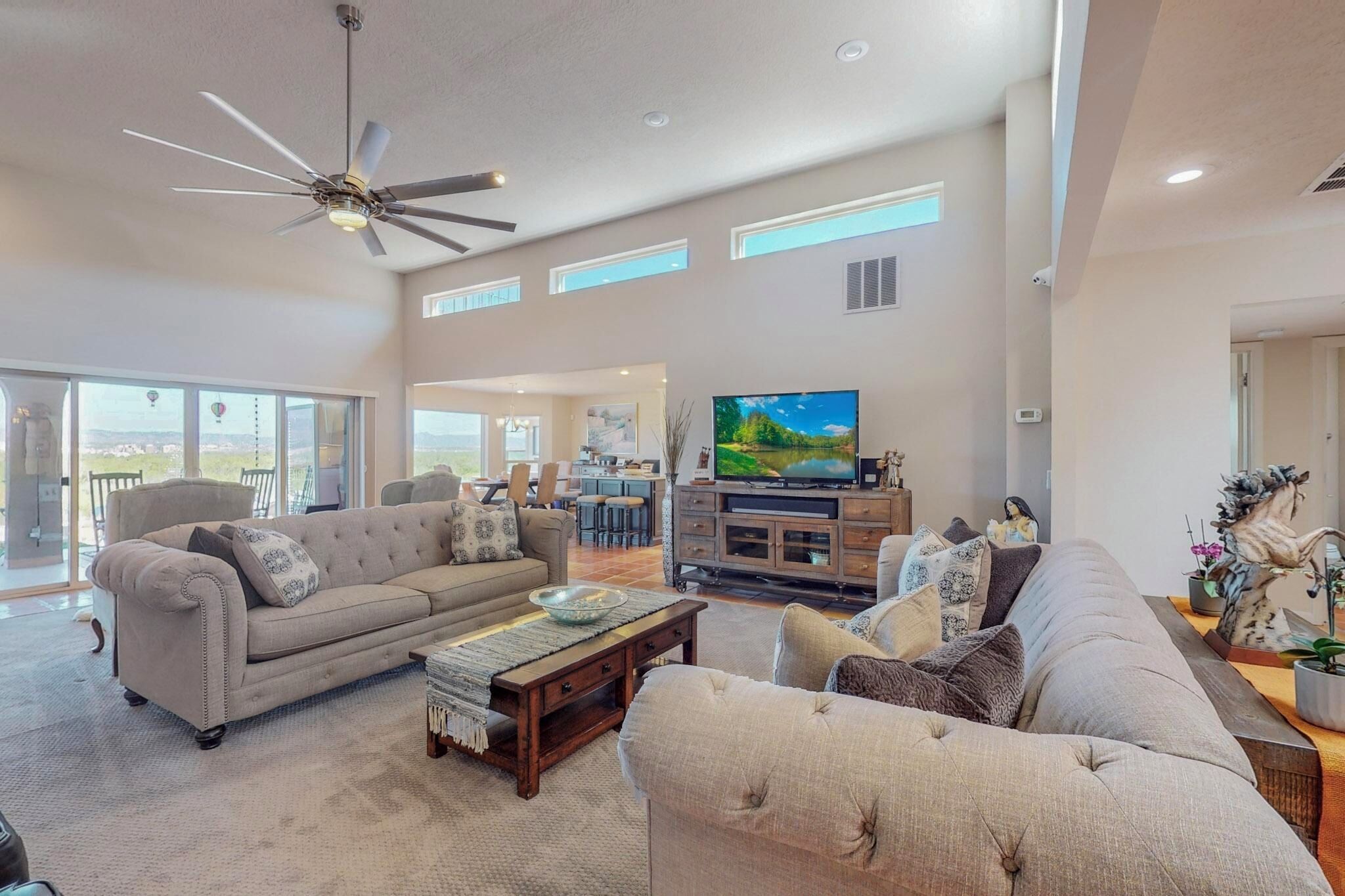 Smart TV, fireplace, DVD player, music library