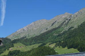 A mountainous landscape with a clear sky.