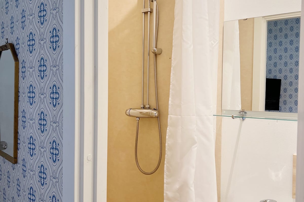 basic single room | bathroom | shower, eco-friendly toiletries, towels, soap