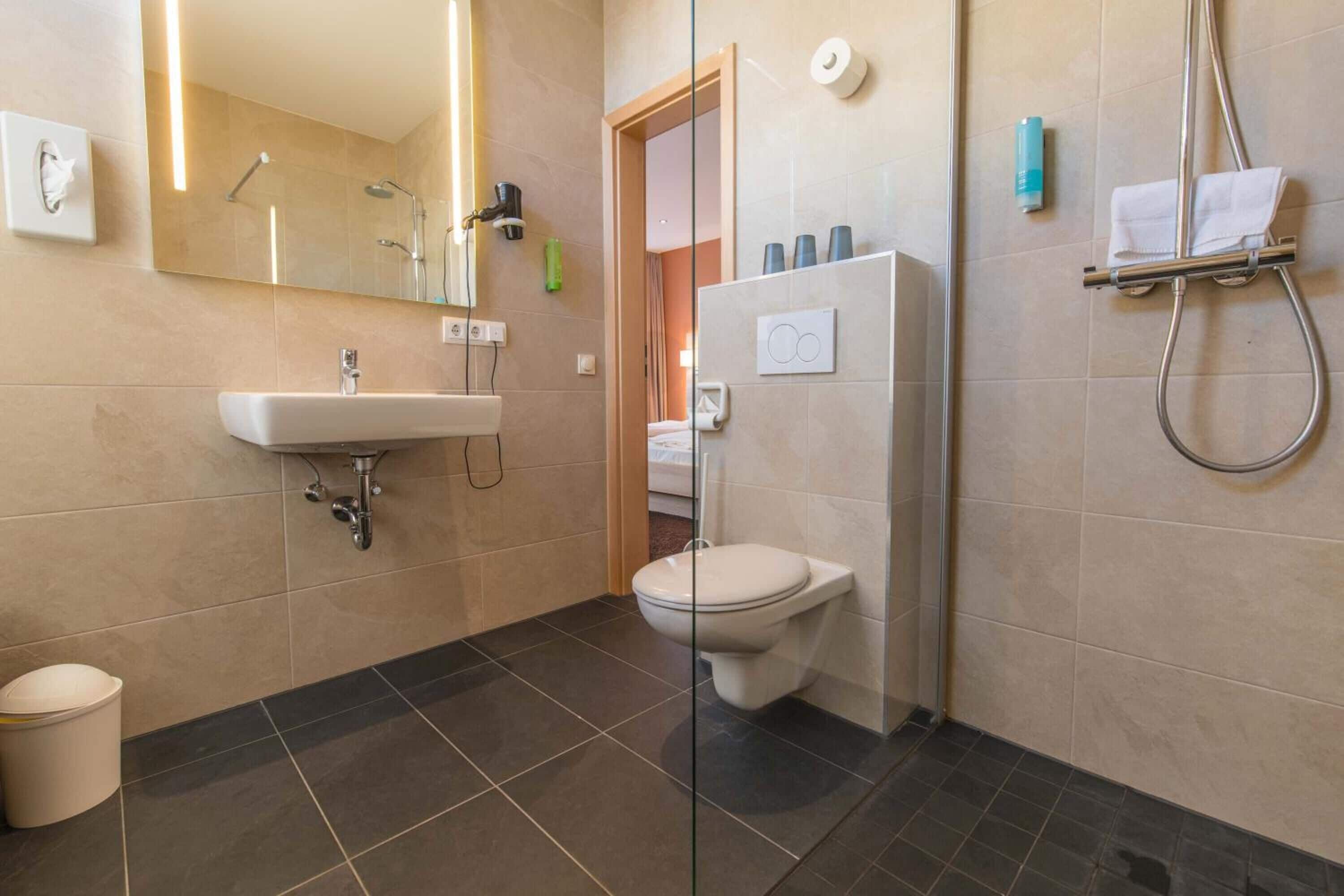 free toiletries, hair dryer, towels