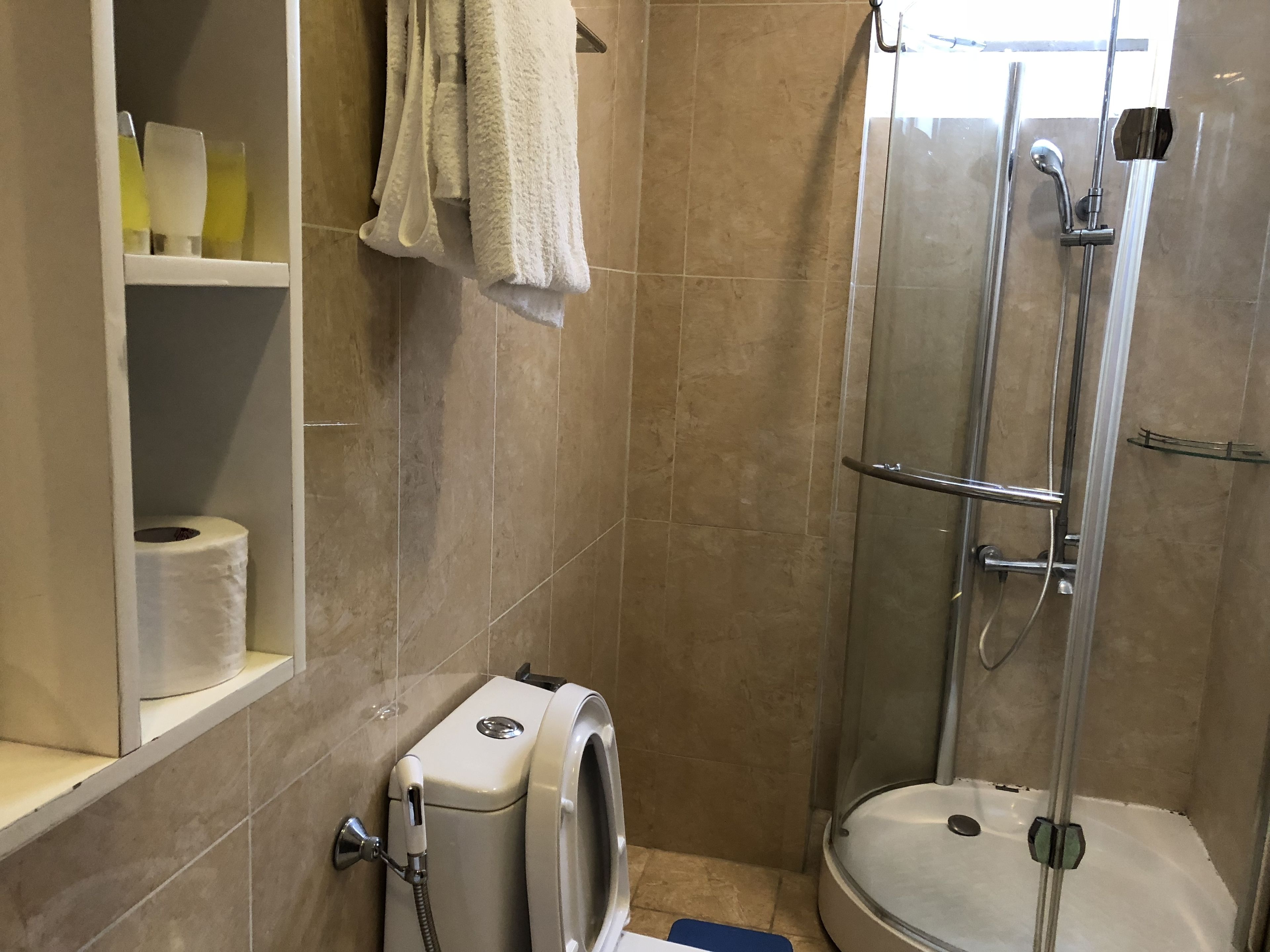 shower, free toiletries, hair dryer, slippers