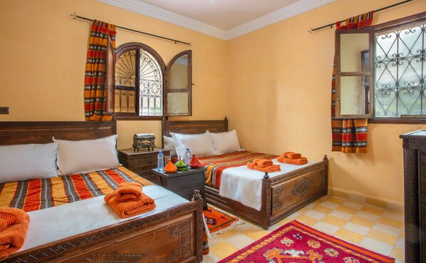 Blackout curtains, iron/ironing board, bed sheets