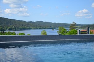 Seasonal outdoor pool, sun loungers