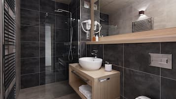 Shower, free toiletries, hair dryer, heated floors