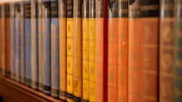 Una fila de libros con los lomos hacia afuera, mostrando diferentes títulos y autores.