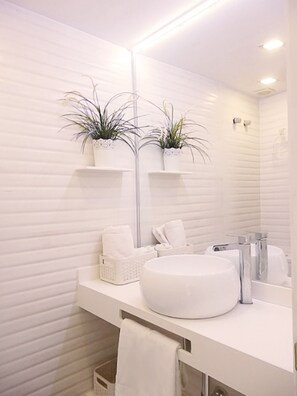 Een douche, een haardroger, handdoeken