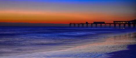 On the beach, sun loungers, beach towels