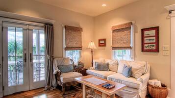 TV, DVD player, books, video library