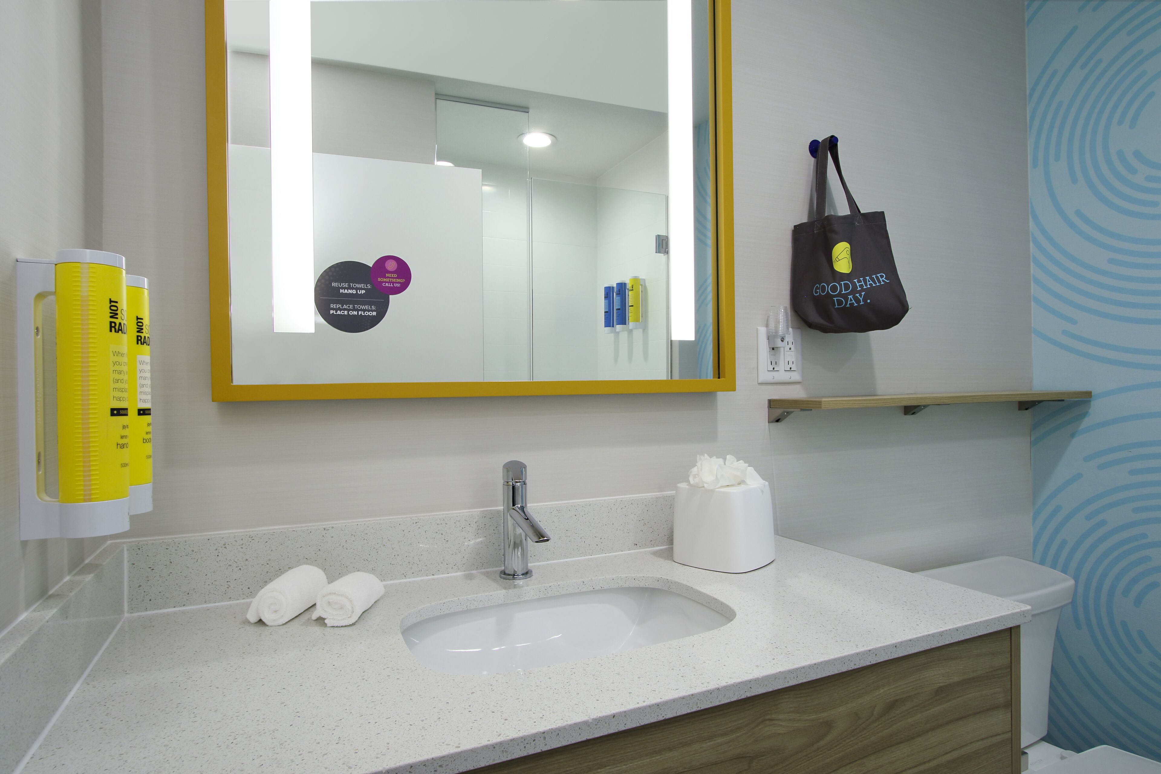 combined shower/bathtub, hair dryer, towels, soap