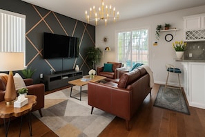 Smart TV, fireplace, video games, books