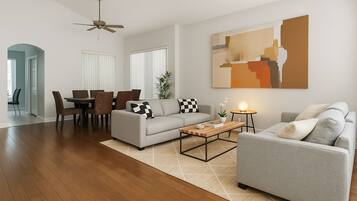 Smart-TV, Kamin, Videospiele, Bücher