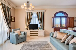 Once you step inside, you will be welcomed by our bright and airy living room—with a sofa that can transform into a bed for extra sleeping space. - Villa Munqar~ 3BR Coastal Villa w/ Pool & Sauna (Zurrieq)