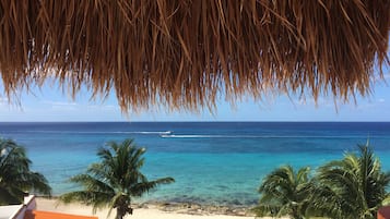 On the beach, sun loungers, beach towels