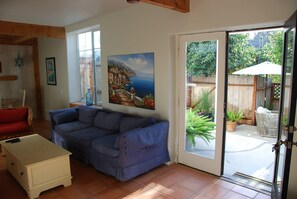 TV, DVD player, books, video library