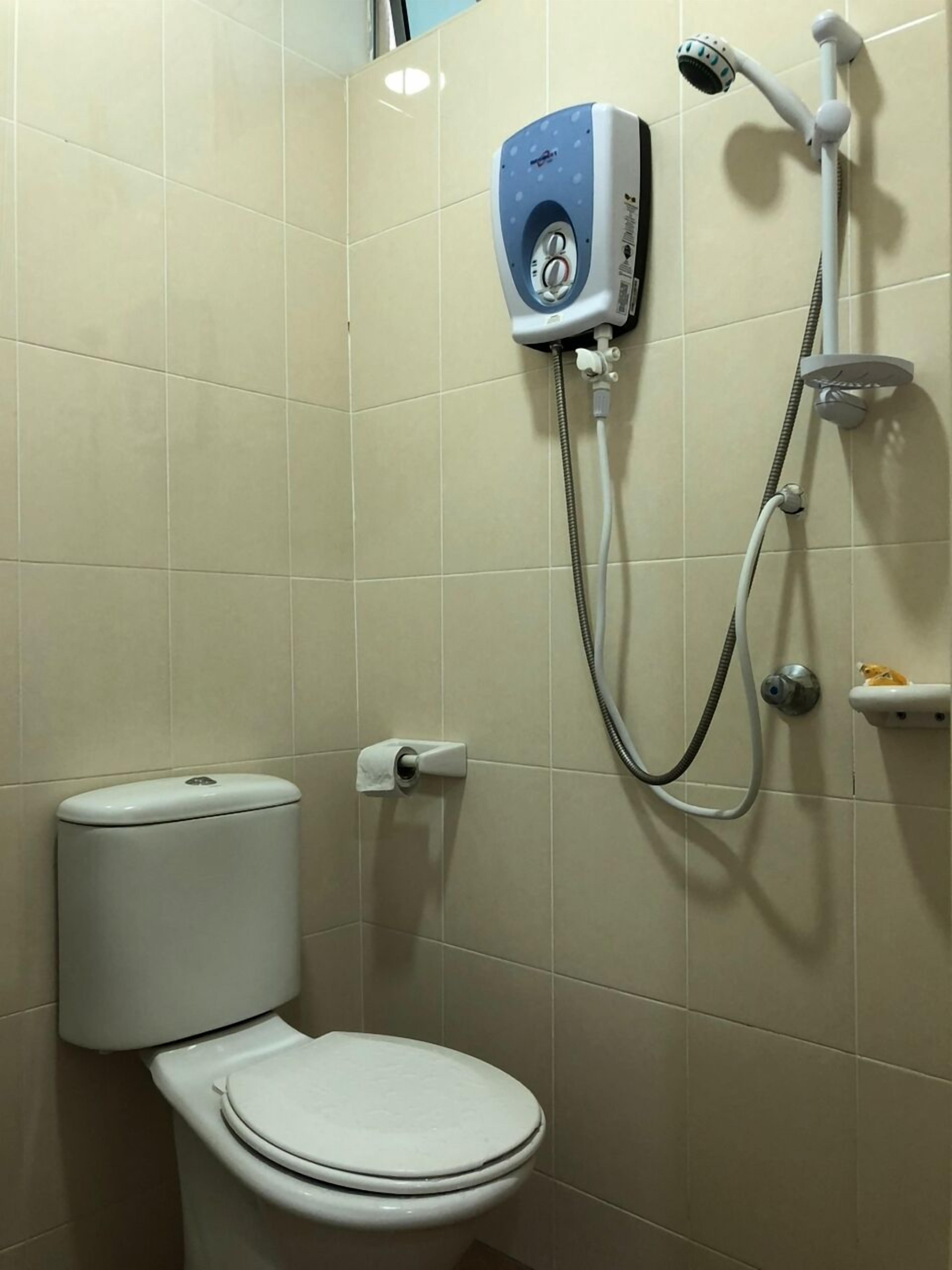 hair dryer, bidet, towels