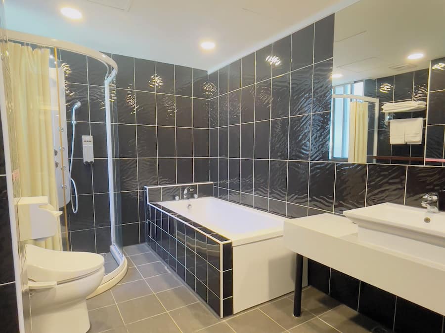 Deluxe Double Room | Bathroom | Hair dryer, slippers, toilet paper