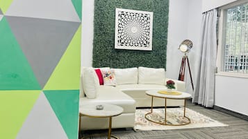 Superior Apartment, 1 Bedroom, Kitchen | Living area | Flat-screen TV, ping pong