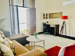 Standard Apartment, 1 Bedroom, Kitchen | Living area | Flat-screen TV, ping pong - Olive Service Apartment DLF Galleria (Gurugram)