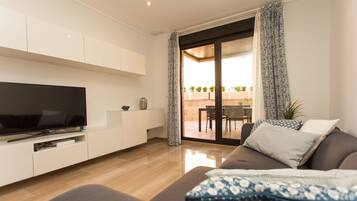 Luxury-Apartment, 2 Schlafzimmer | Wohnzimmer | Flachbildfernseher