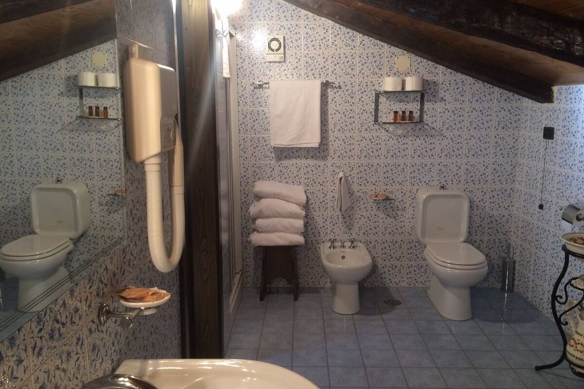 family triple room | bathroom | shower, hair dryer, bathrobes, slippers