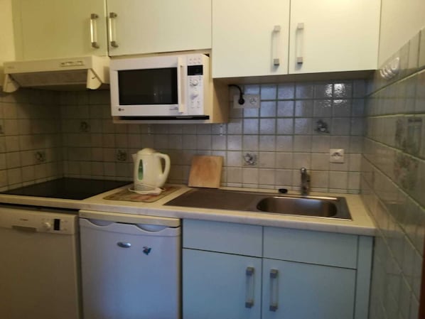 Fridge, microwave, dishwasher