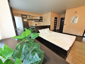 Departamento, 1 cama matrimonial (А-112) | Tabla de planchar con plancha, wifi gratis y ropa de cama
