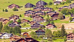 A cluster of chalet-style buildings with balconies, set in a mountainous area with green hills and trees. - Hôtel les Triolets (Chatel)