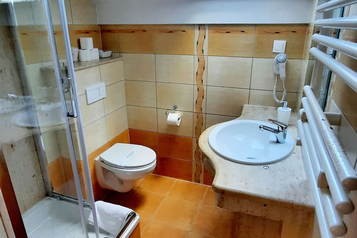 studio | bathroom | shower, hair dryer, towels