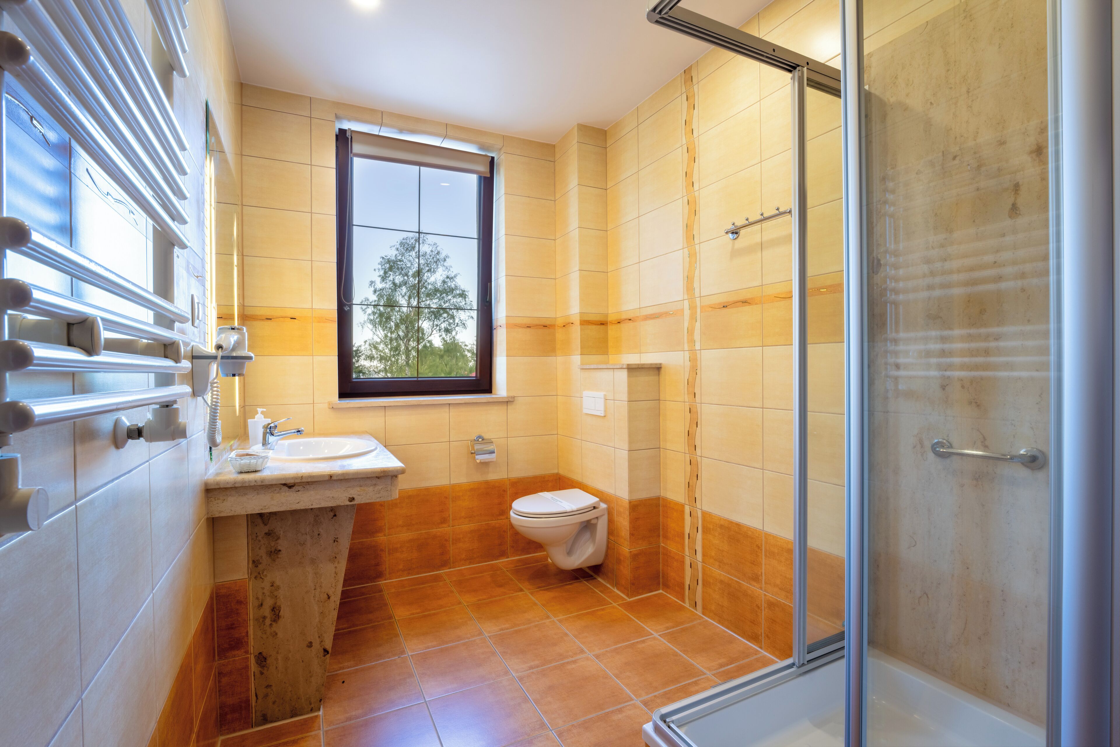 double or twin room | bathroom | shower, hair dryer, towels