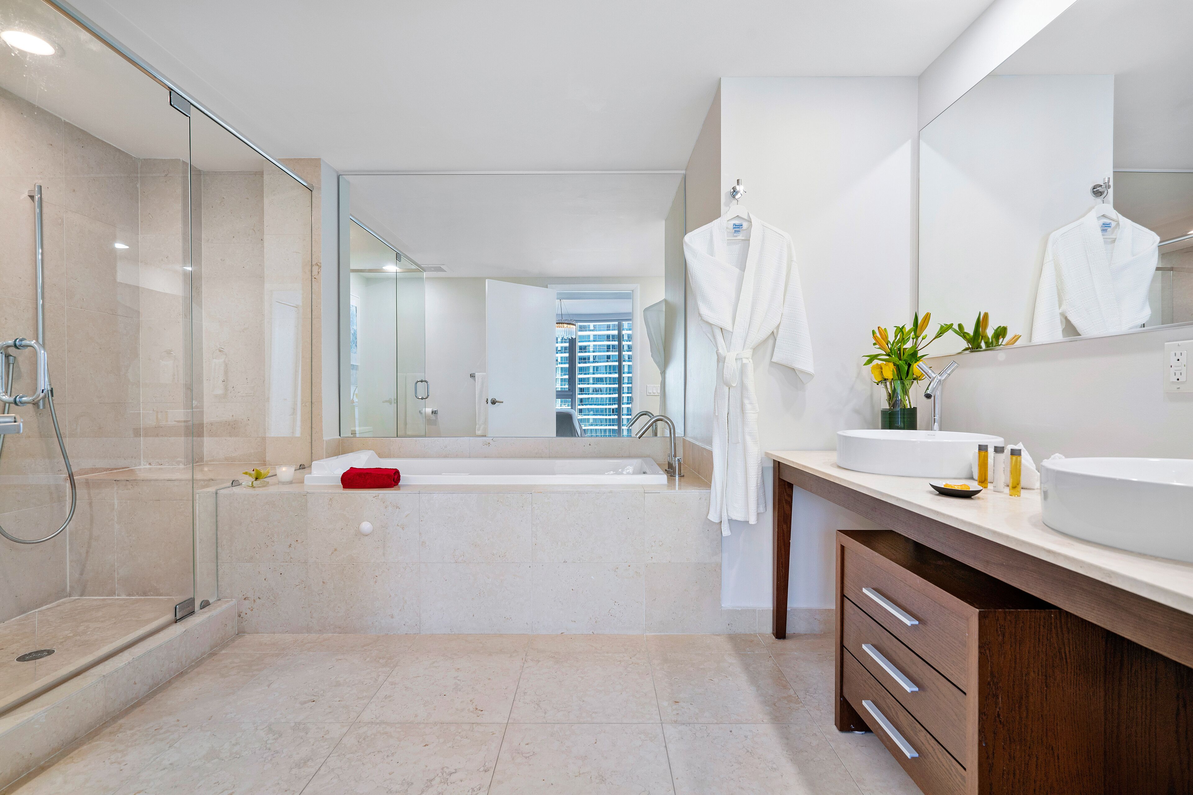 design apartment, 2 bedrooms, balcony, river view | bathroom | designer toiletries, hair dryer, dressing gowns, towels