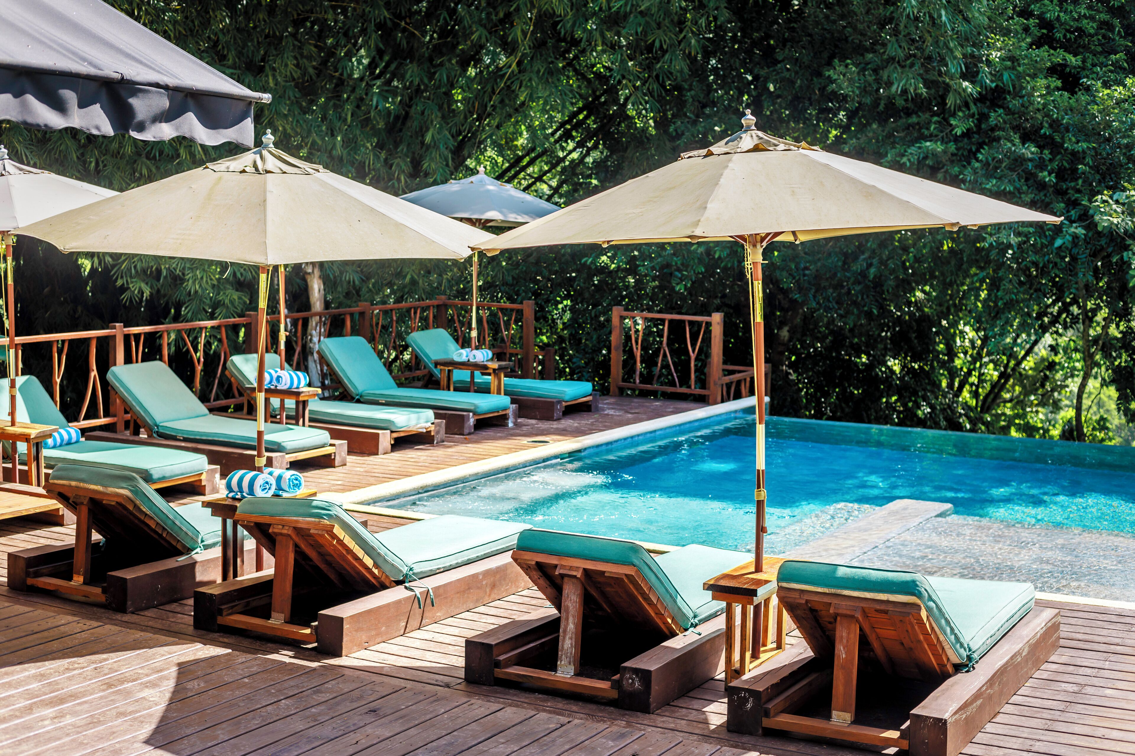 Outdoor pool, pool loungers