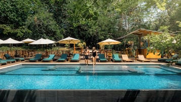 Outdoor pool, sun loungers