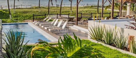 Outdoor pool, sun loungers